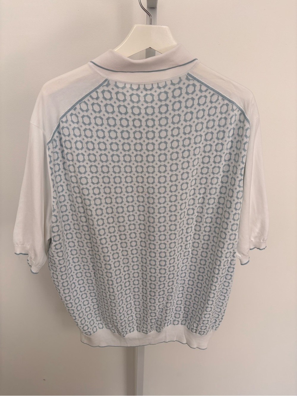 Stefano Ricci White and Light Blue Geometric Knit Polo - Picture 3 of 4